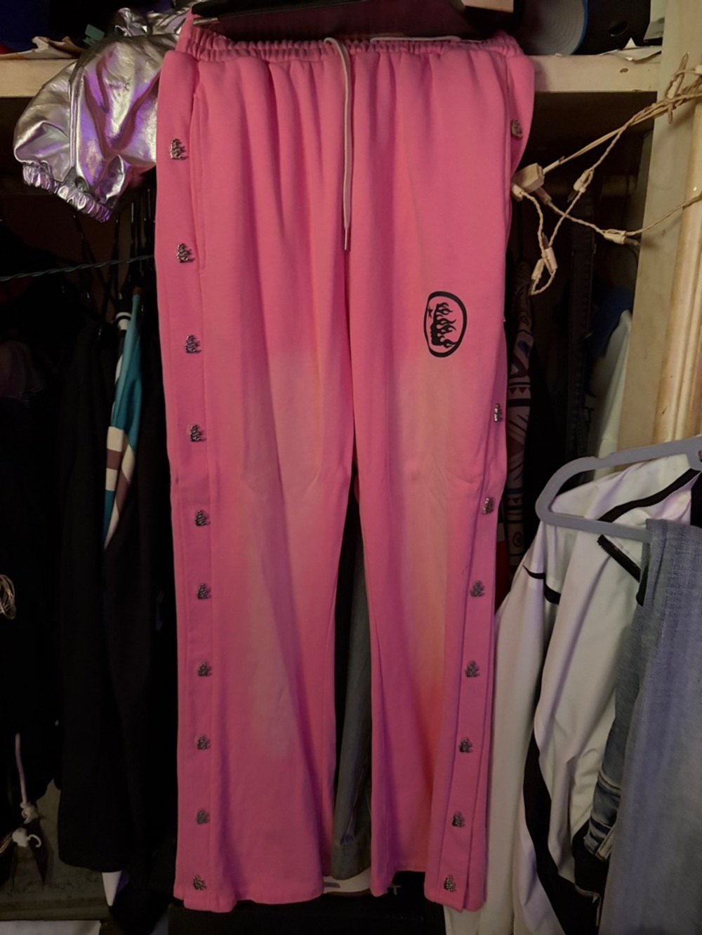 Women's Pink Snap-Button Boot Cut Track Pants